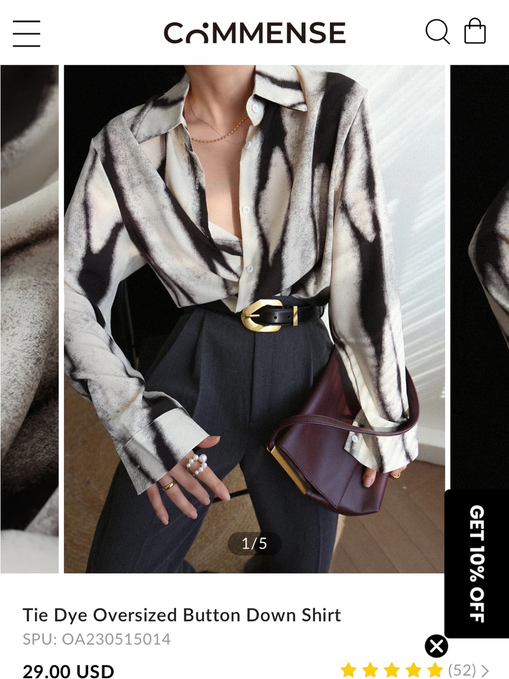 Commense Oversized Tie-Dye Button Down Shirt in Black & Cream
